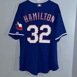 Josh Hamilton Blue Texas Rangers MLB Throwback Majestic Authentic Sewn Jersey